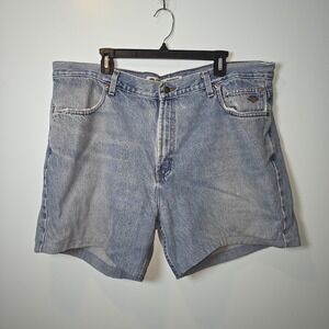 Harley-Davidson Light Wash‎ Denim Jorts Biker Eagle Claw Patch Mens 42 Blue
